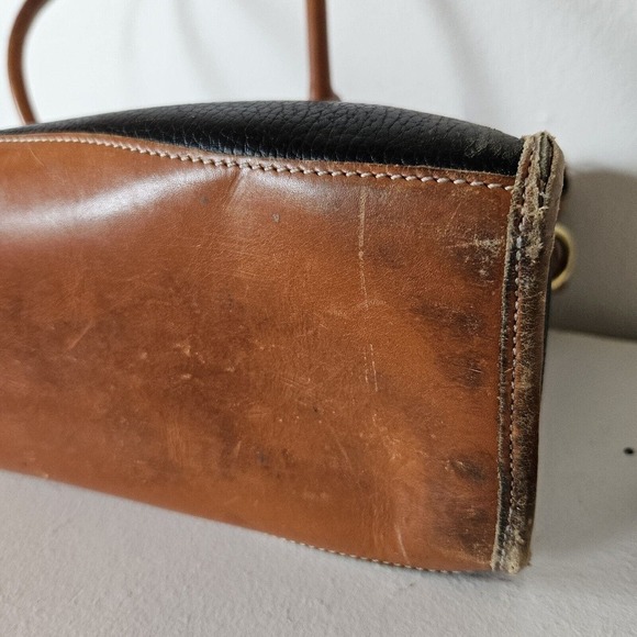 Vtg Dooney & Bourke All Weather Leather Classic Satchel Handbag Black Brown - Picture 11 of 16